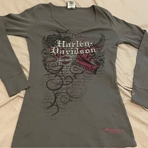 Harley-Davidson Women's Gray Long Sleeve V-Neck Top !Accepting Offers/Bundles!
